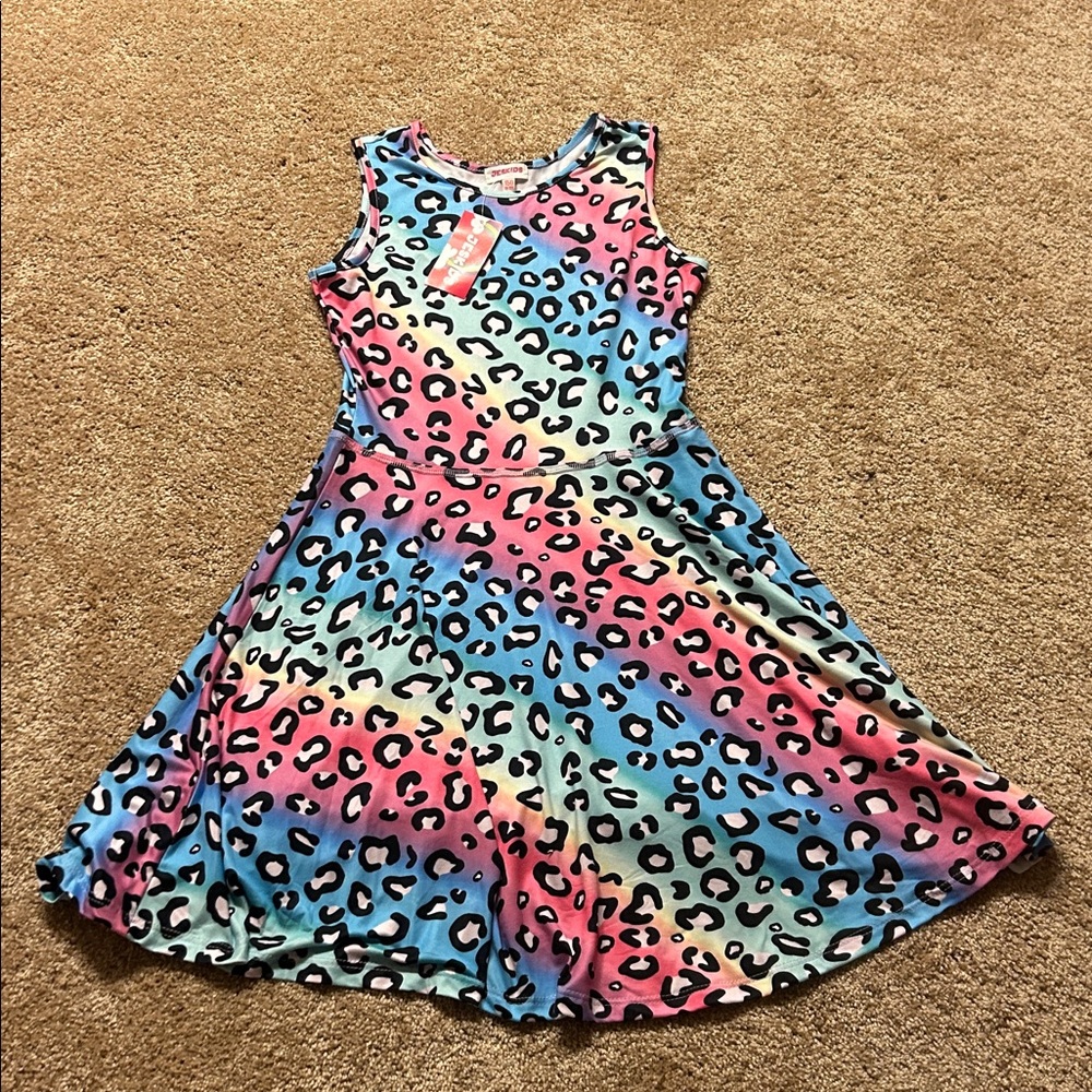 Girl’s Colorful Leopard Print Dress NWT